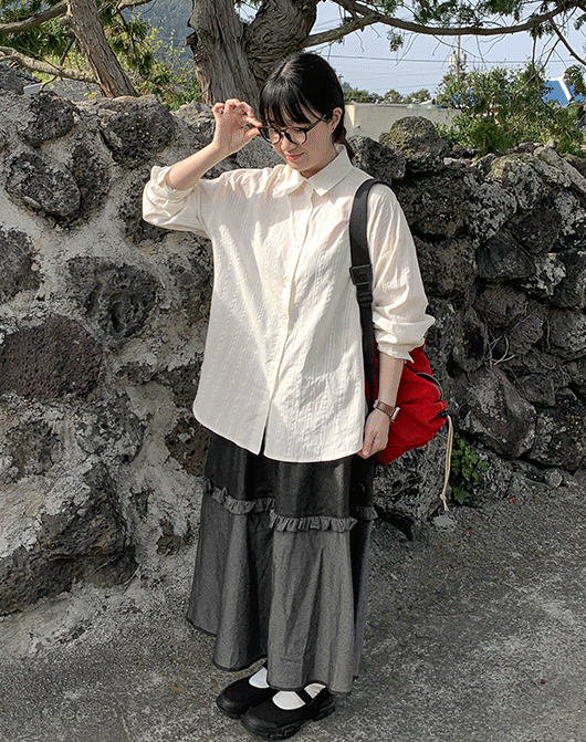 에이타 자수 오버 카라 셔츠 (3color)