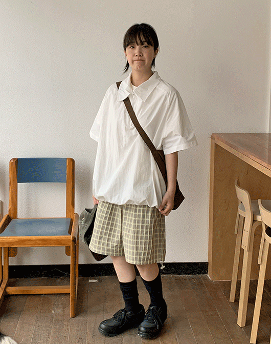 [unisex] 베이나 나일론 스트링 아노락 반팔 셔츠 (4color)